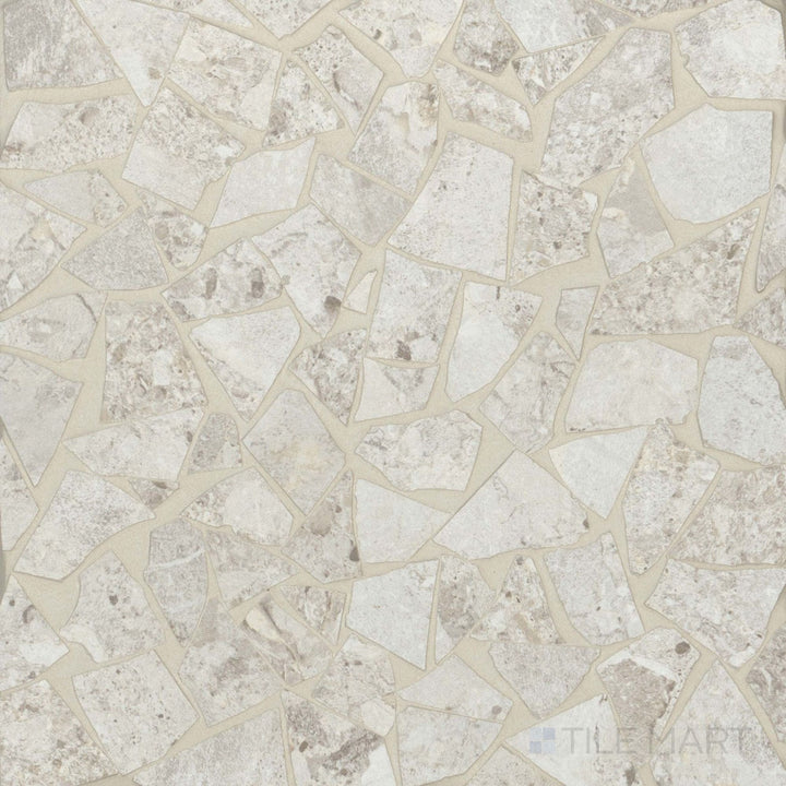 Frammenta White Palladiana matte porcelain mosaic with an organic broken-stone pattern