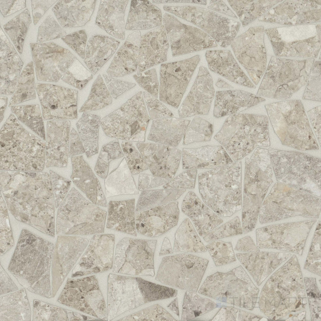 Frammenta Beige Palladiana matte porcelain mosaic highlighting warm tones and irregular geometry