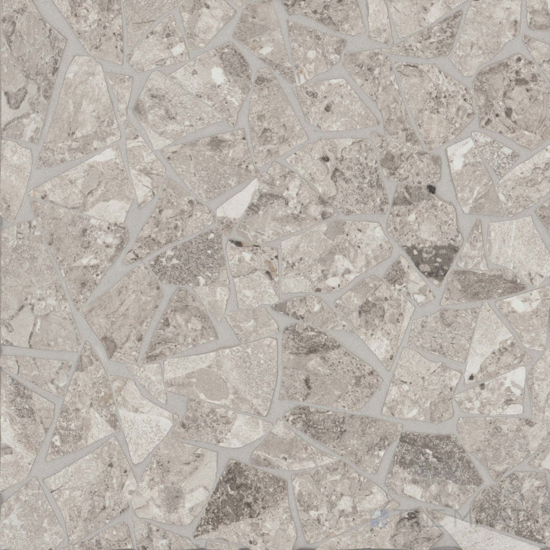 Frammenta Light Grey Palladiana matte porcelain mosaic with soft contrast and dynamic movement