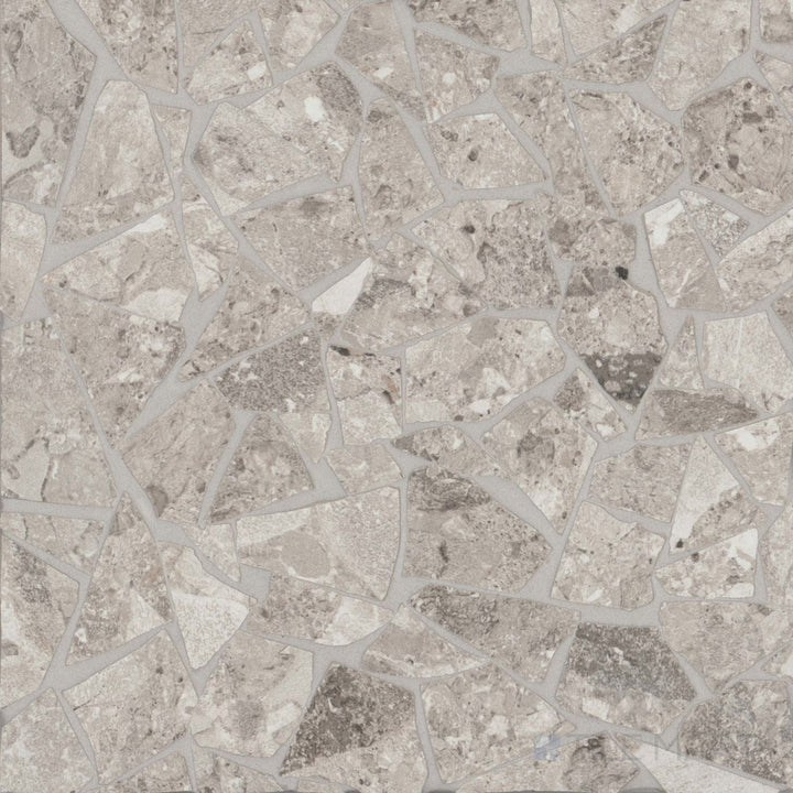 Frammenta Light Grey Palladiana matte porcelain mosaic with soft contrast and dynamic movement