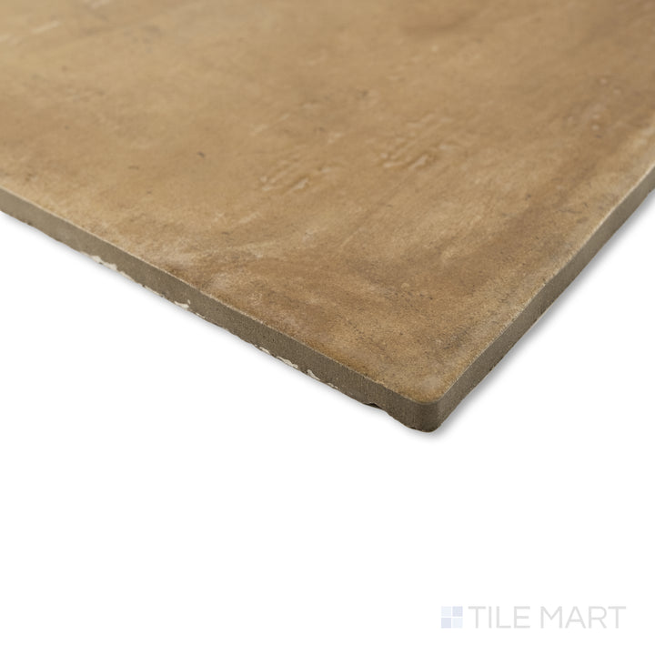Corner close-up of Cotto Nature Cerdena 14x14 matte porcelain tile showing warm tone and natural terracotta texture.
