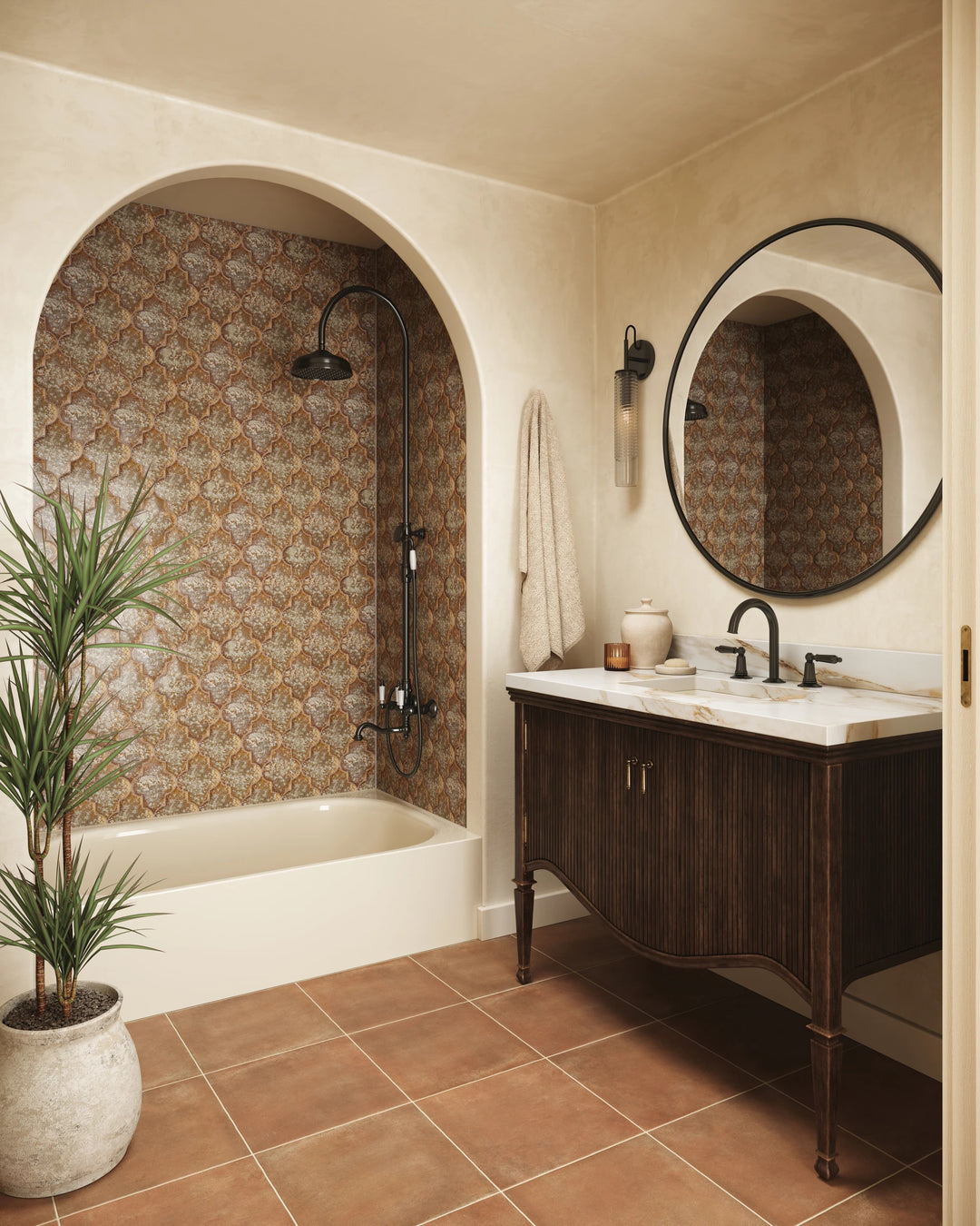 Cotto Nature Siena Matte Porcelain featured in a styled setting, reflecting rustic charm and handcrafted appeal.