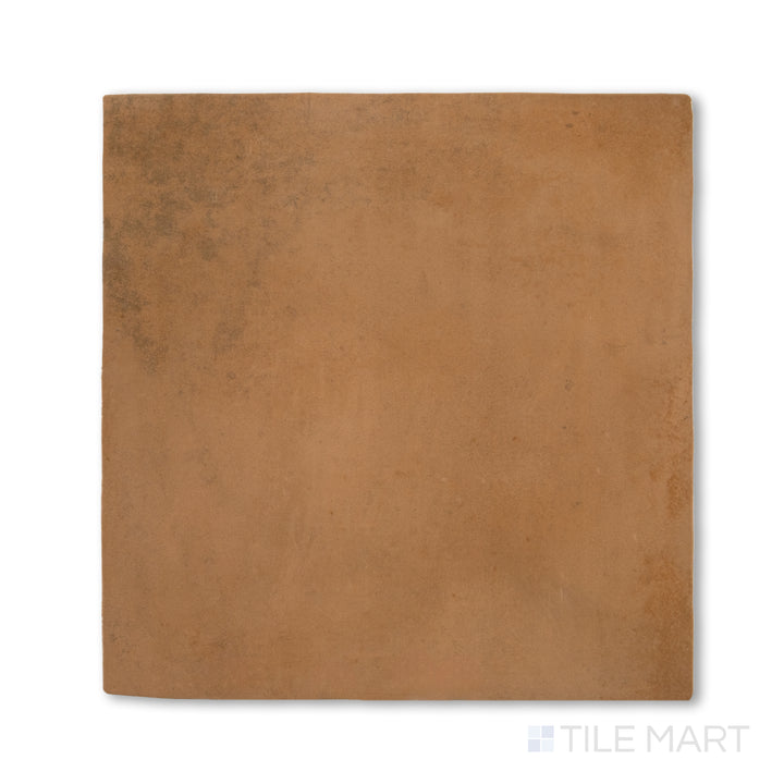 Flat-lay photo of Cotto Nature Siena 14x14 gloss porcelain tile, showcasing a sunbaked, amber color palette with a shiny surface for added vibrancy.
