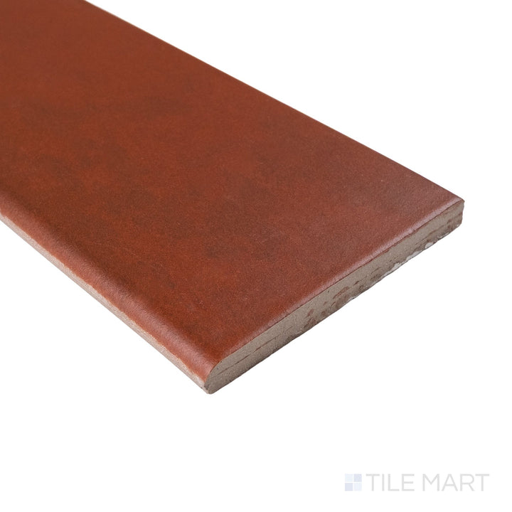 Cotto Nature Sicilia 4x14 matte porcelain bullnose shown at corner angle with refined edge and soft surface