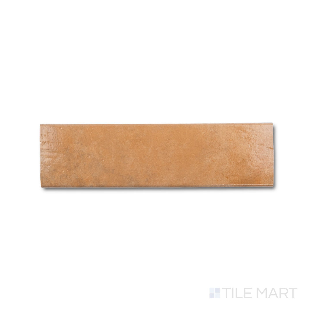 Close-up of Cotto Nature Cerdena 4x14 gloss porcelain bullnose with polished surface and rounded trim