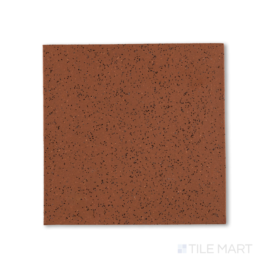 Overhead view of Metropolitan Mayflower Red 6x6 XA abrasive honed quarry tile, exhibiting added grit on a red matte surface for enhanced slip resistance.