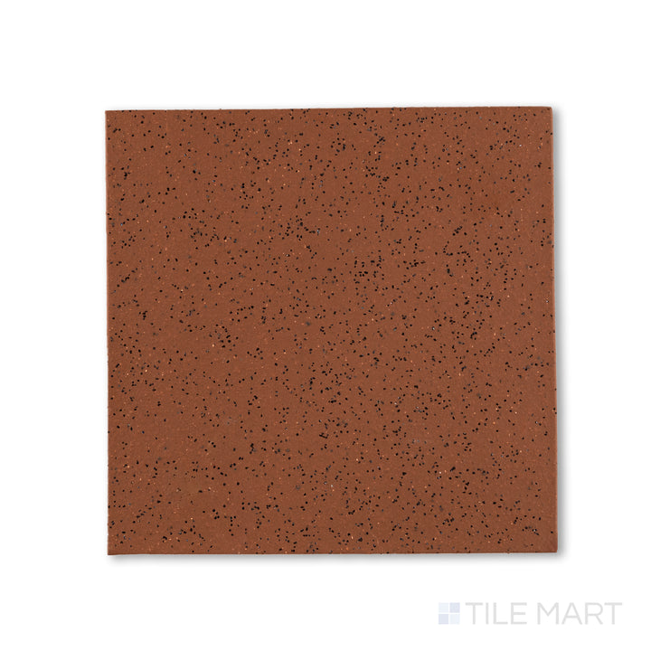 Overhead view of Metropolitan Mayflower Red 6x6 XA abrasive honed quarry tile, exhibiting added grit on a red matte surface for enhanced slip resistance.