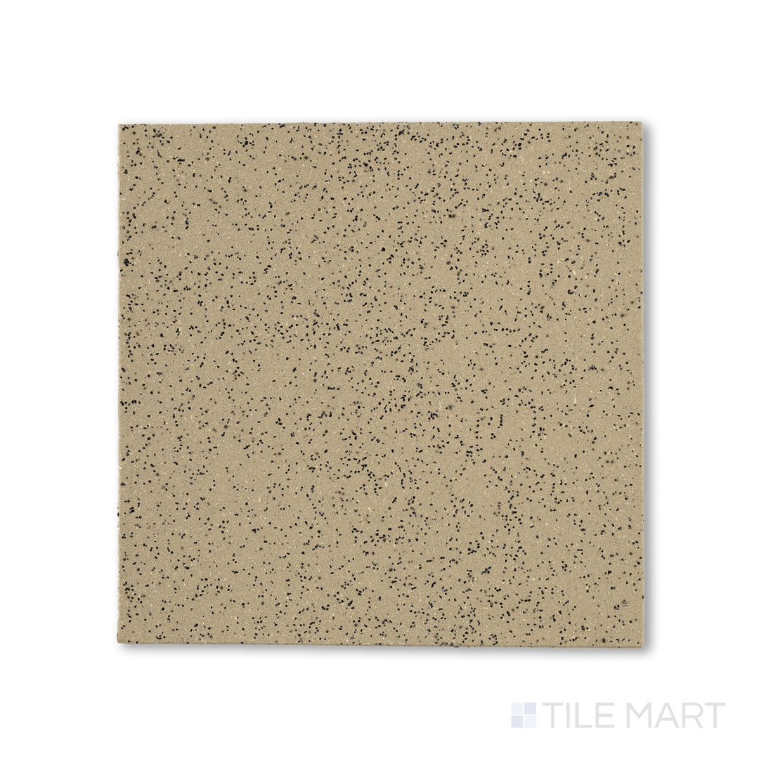 Flat-lay image of Metropolitan Buckskin 6x6 XA abrasive honed quarry tile, featuring a textured tan surface optimized for heavy-duty, non-slip environments.