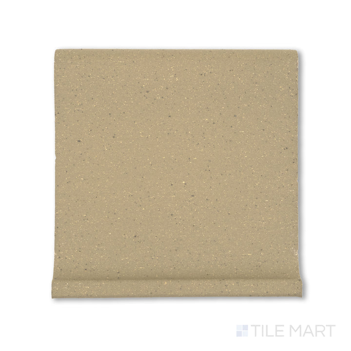 Flat-lay view of Metropolitan Buckskin 6x6 honed quarry cove base, with its soft brown tone and contoured edge for seamless floor-to-wall coverage.