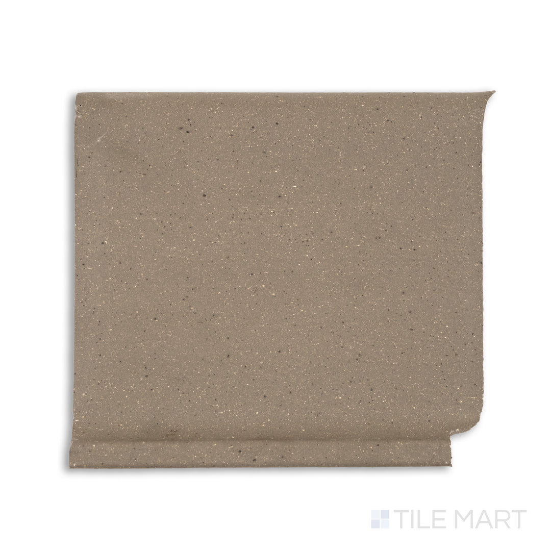 Overhead image of Metropolitan Puritan Gray 6x6 honed quarry cove base inside corner, showing a compact gray tile piece tailored for inner corner floor transitions.