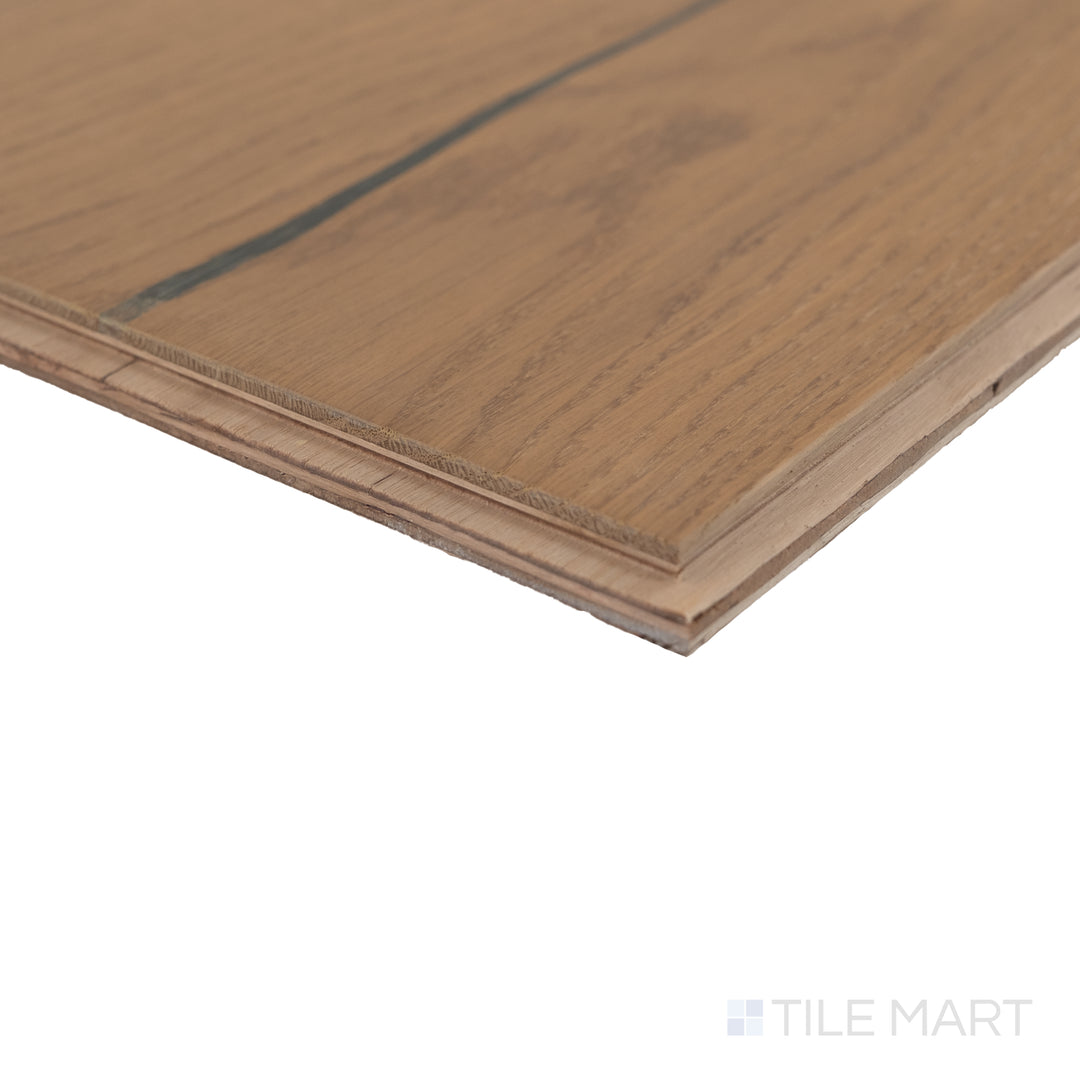 Corner detail of Bordeaux Margaux 7.5x75 engineered hardwood highlighting elegant texture and smooth matte finish.