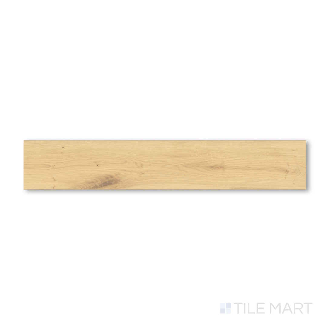 Flat-lay photo of Bordeaux Naturale 7.5x75 engineered hardwood plank, featuring a light honey-toned wood with soft texture and smooth finish.