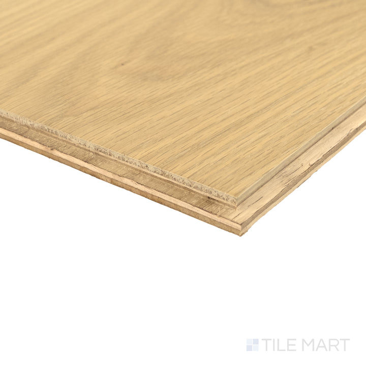 Corner view of Bordeaux Naturale 7.5x75 engineered hardwood capturing natural wood tone and refined surface detail.