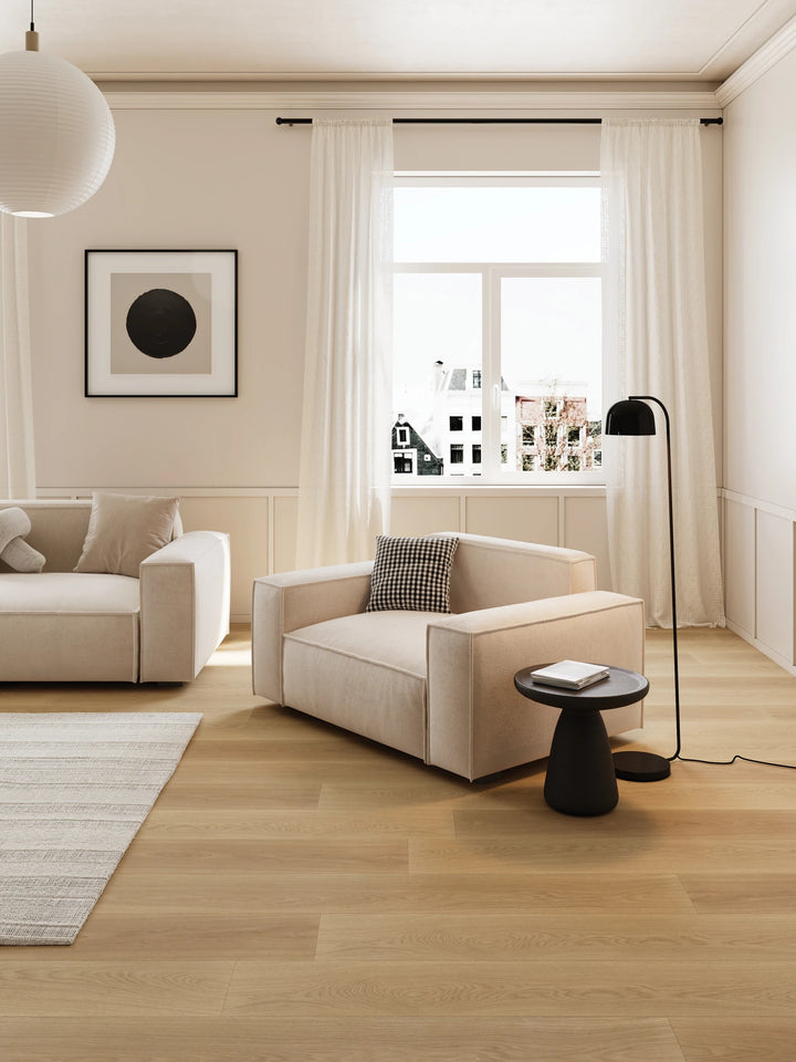 Maison Trois Engineered Hardwood captured in a timeless setting, revealing clean lines and natural wood character.