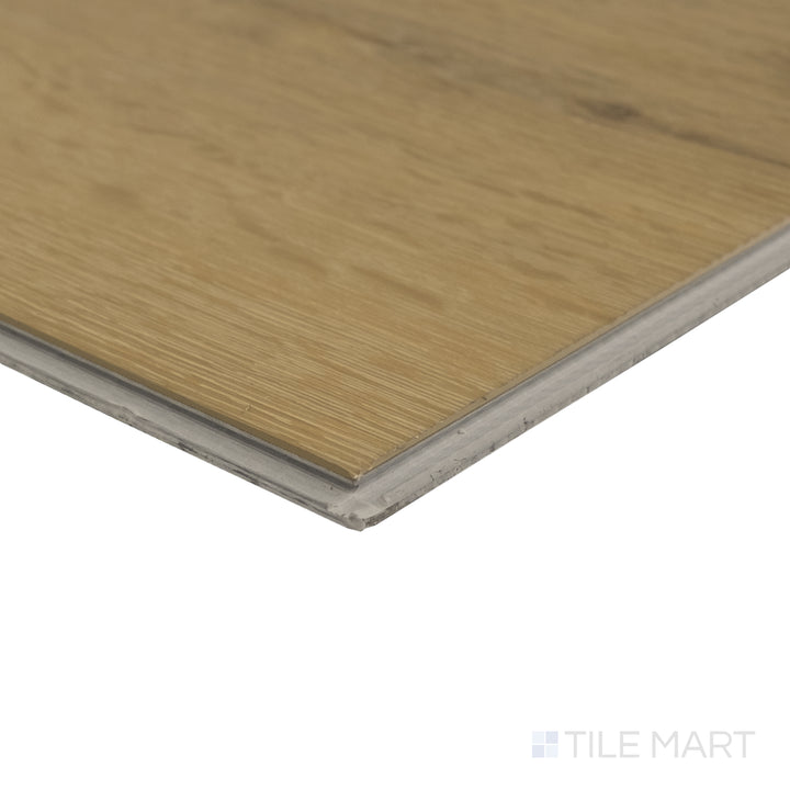 Corner view of Shorewood Driftwood 9x60 luxury vinyl plank featuring weathered gray tone and textured grain detail.