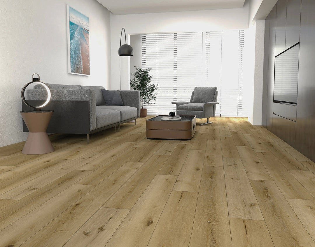 Shorewood Honey Luxury Vinyl Plank shown in a cozy setting, capturing golden warmth and inviting texture.