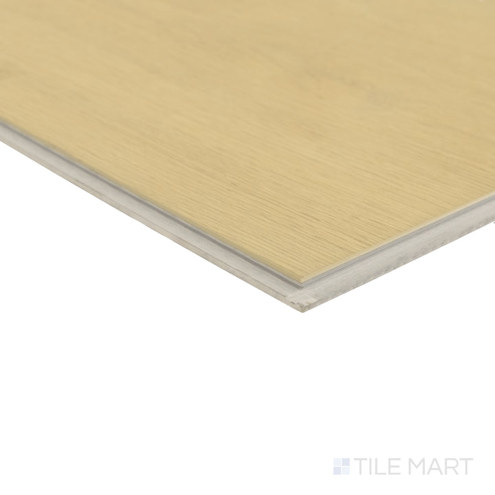 Corner view of Shorewood Khaki 9x60 luxury vinyl plank highlighting soft tan tone and refined wood pattern.