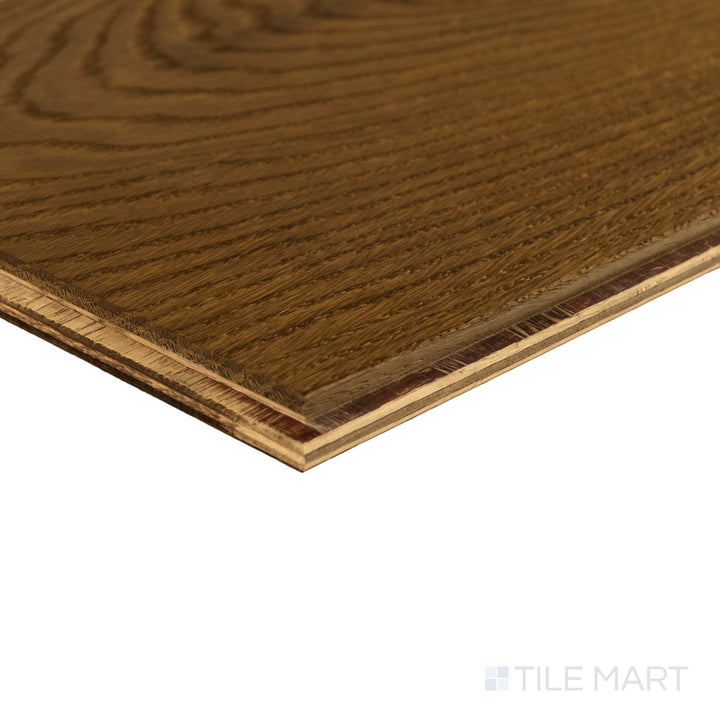 Corner detail of Laguna Cove 9.5x87 engineered hardwood highlighting warm beige hue and subtle natural grain.