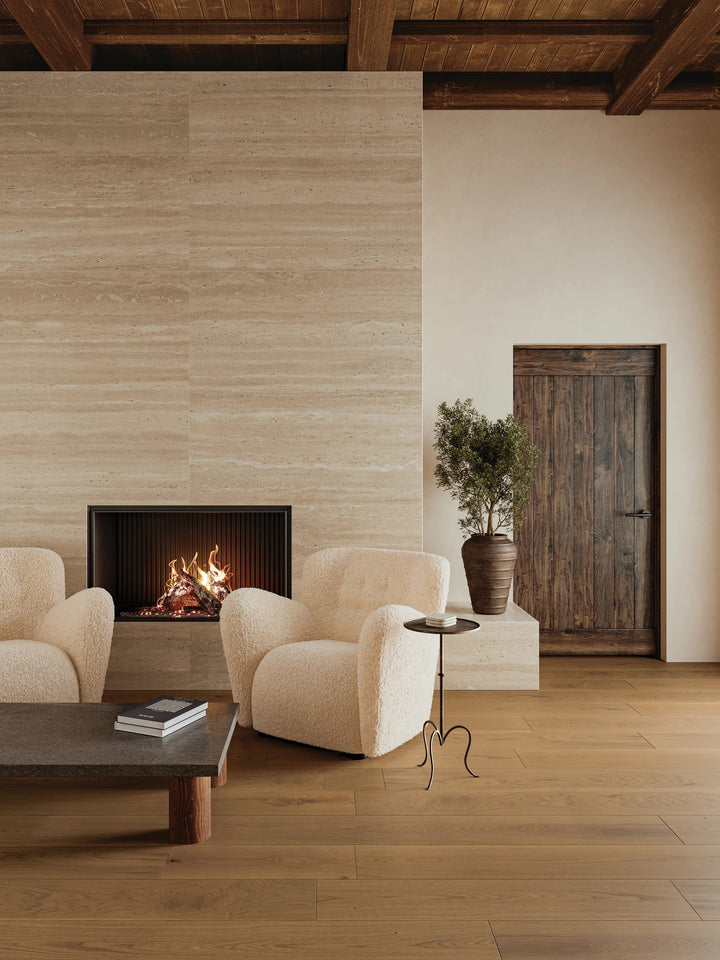Laguna Dune Engineered Hardwood shown in a refined space, blending soft neutral color with natural grain movement.