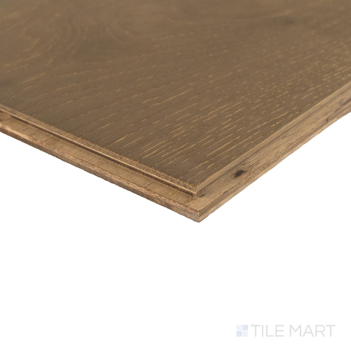 Corner view of Newport Otter 7.5x75 engineered hardwood featuring rich brown tone and natural grain variation.