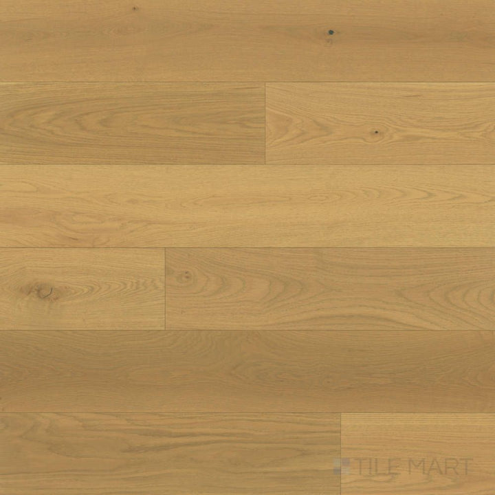 Newport Sand 7.5x75 engineered hardwood flooring shown in a soft beige tone, perfect for creating a warm, inviting foundation.