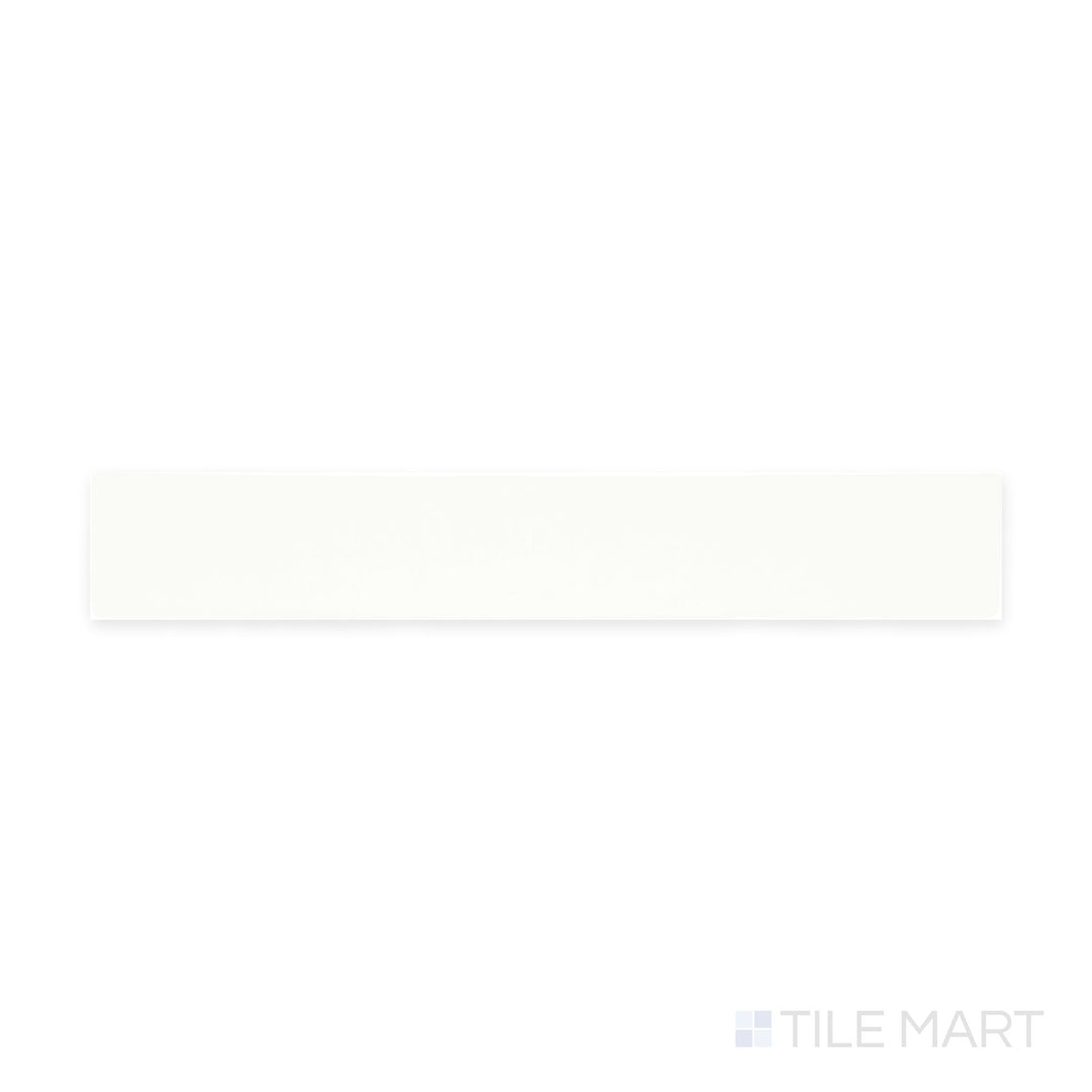 A top-down view of the Farrier Cremello 2.5x15 satin glazed ceramic tile showcases a warm, creamy beige tone with a soft satin finish, adding a subtle elegance to walls and backsplashes.