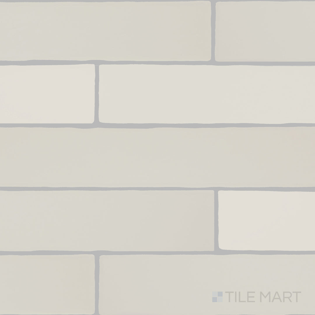 Overview of Farrier Andalusian Grey 2.5x15 satin glazed ceramic tiles, highlighting their soft grey hue and refined surface.