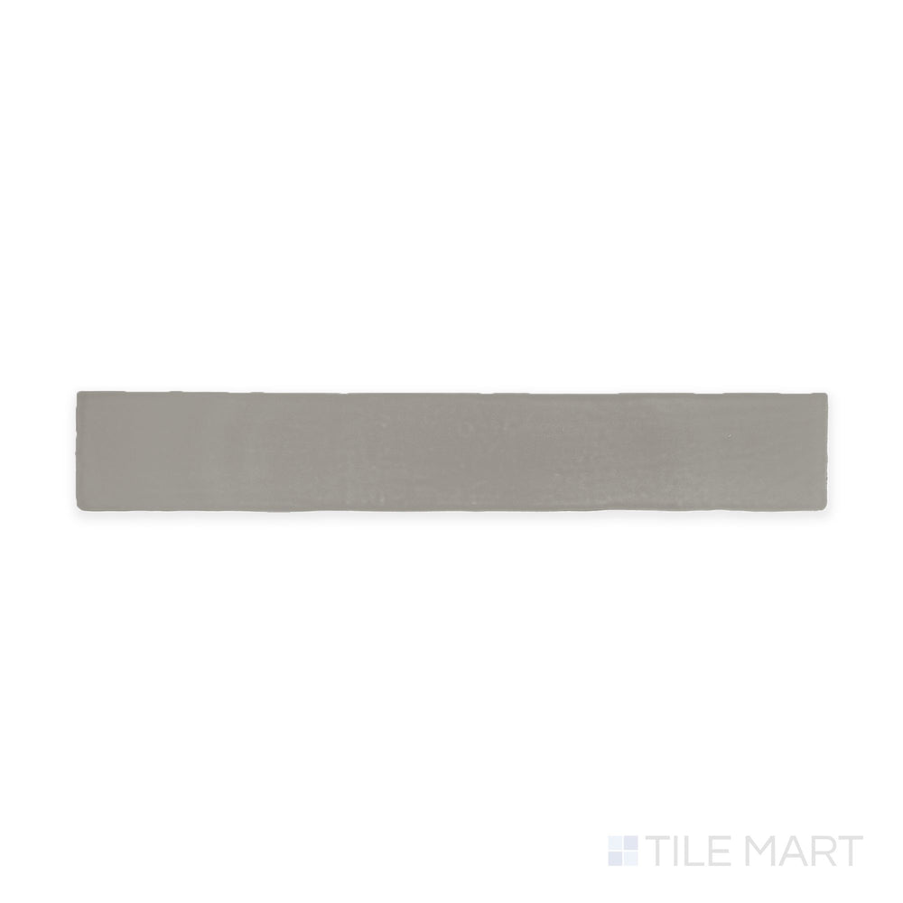 The overhead perspective highlights the Farrier Dartmoor Grey 2.5x15 satin glazed ceramic tile, displaying a deep gray shade with a silky satin finish, perfect for contemporary and industrial-style spaces.