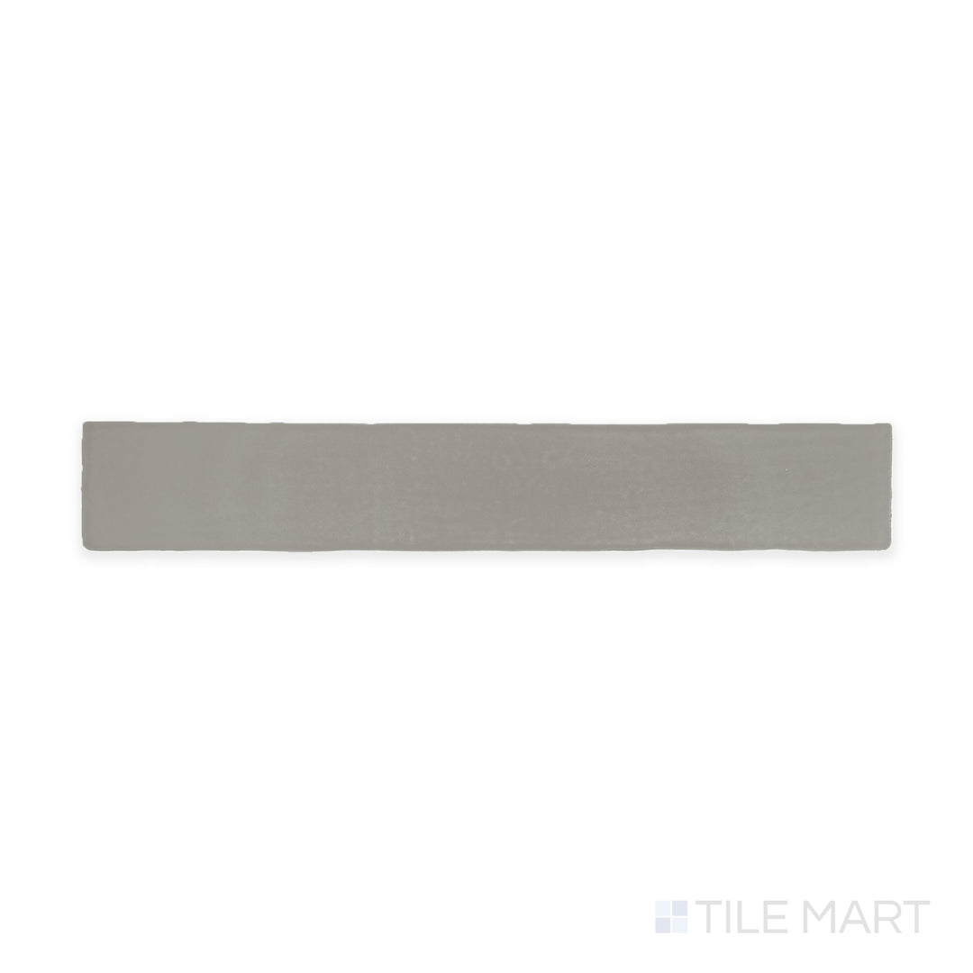 The overhead perspective highlights the Farrier Dartmoor Grey 2.5x15 satin glazed ceramic tile, displaying a deep gray shade with a silky satin finish, perfect for contemporary and industrial-style spaces.