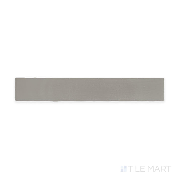 The overhead perspective highlights the Farrier Dartmoor Grey 2.5x15 satin glazed ceramic tile, displaying a deep gray shade with a silky satin finish, perfect for contemporary and industrial-style spaces.