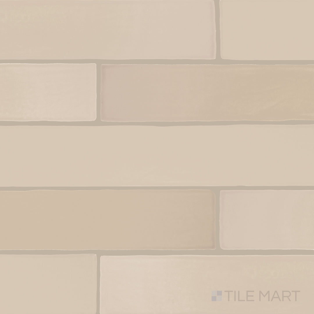 Overview of Farrier Palomino 2.5x15 satin glazed ceramic tiles, showcasing their warm, earthy tone and soft satin finish.