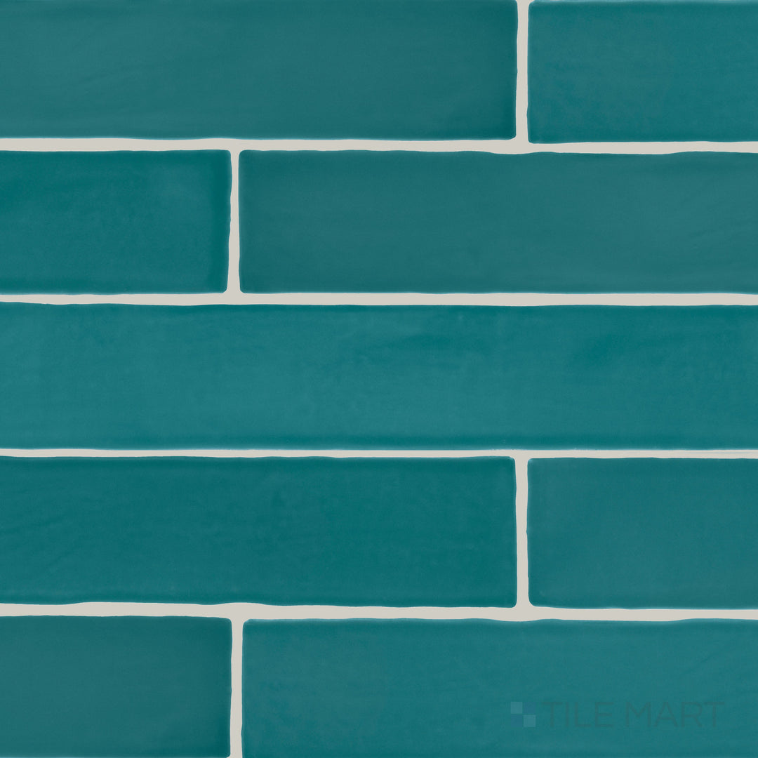 An overview of Farrier Blue Roan 2.5x15 satin glazed ceramic tiles, highlighting their rich blue hue and smooth satin surface.