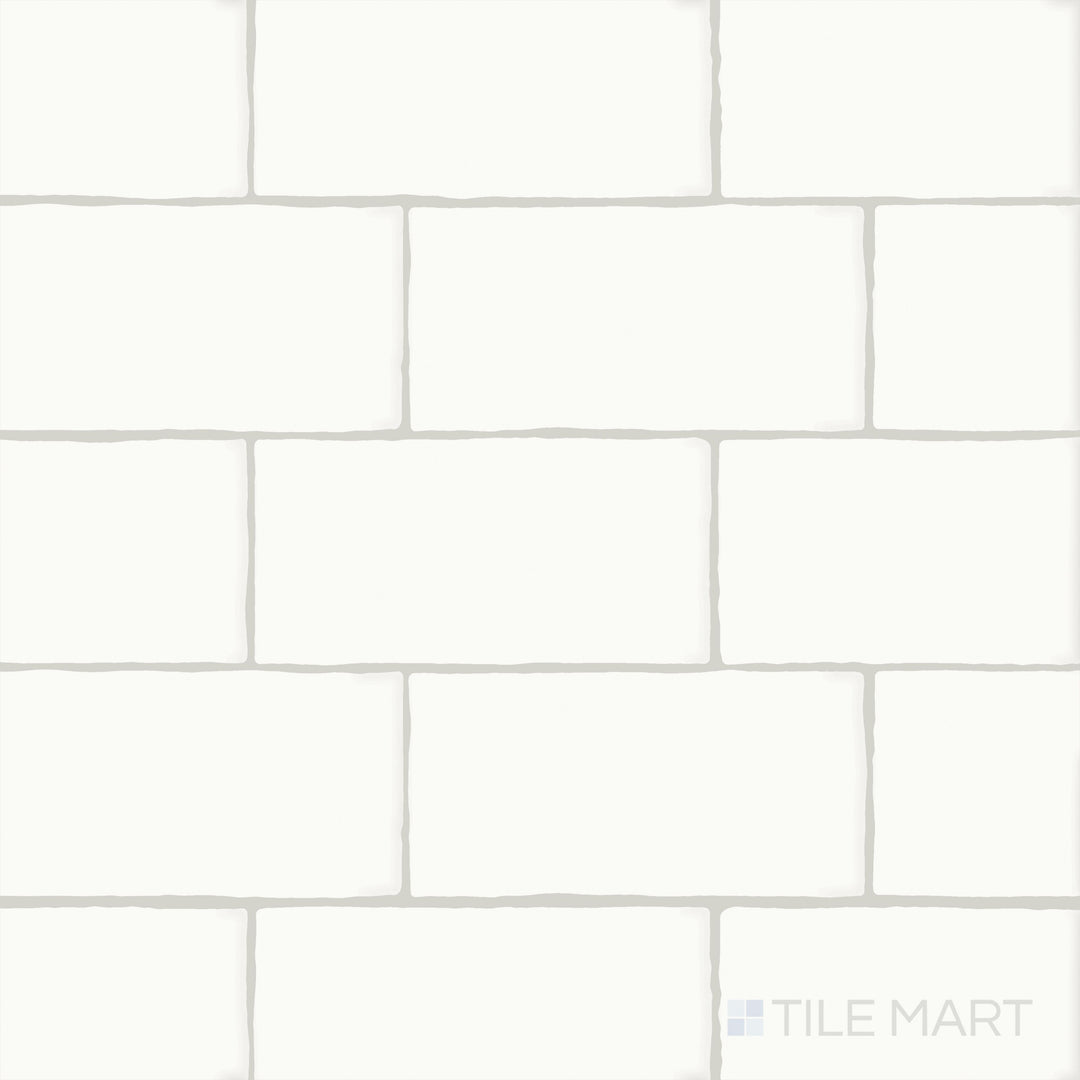 An overview of Farrier Cremello 2.5x5 satin glazed ceramic tiles, featuring a soft off-white shade and smooth matte finish.