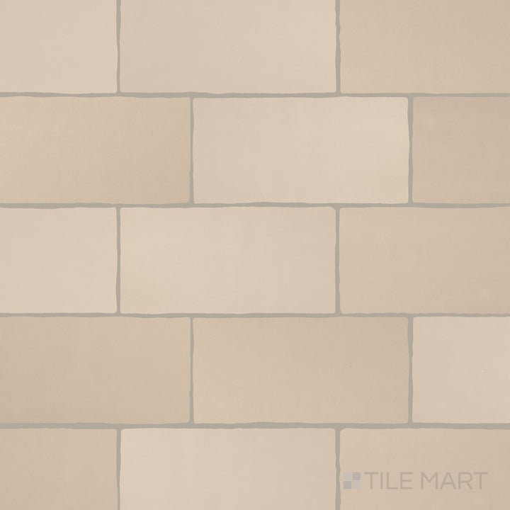 An overview of Farrier Palomino 2.5x5 satin glazed ceramic tiles, emphasizing their warm beige tone and smooth satin surface.