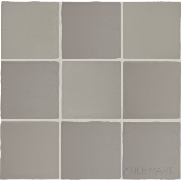 Aerial view of the Farrier Dartmoor Grey 5x5 satin glazed ceramic tile, emphasizing its deep grey color and refined satin texture.