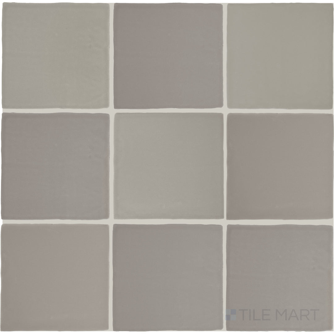 Aerial view of the Farrier Dartmoor Grey 5x5 satin glazed ceramic tile, emphasizing its deep grey color and refined satin texture.
