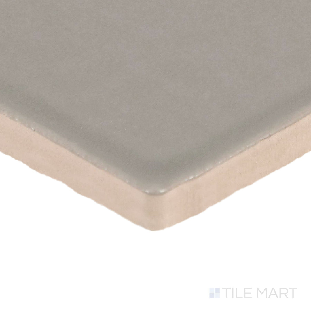 Corner-focused shot of Farrier Dartmoor Grey 5X5 Satin Glazed Ceramic Tile, highlighting its bold grey color with a refined satin finish.