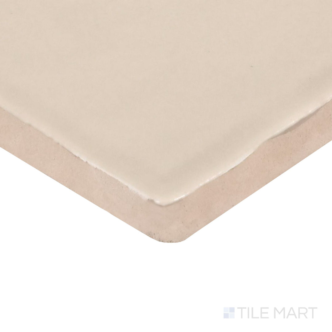 Close-up corner shot of Farrier Palomino 5X5 Satin Glazed Ceramic Tile, featuring warm golden-beige tones with a luxurious satin glaze.