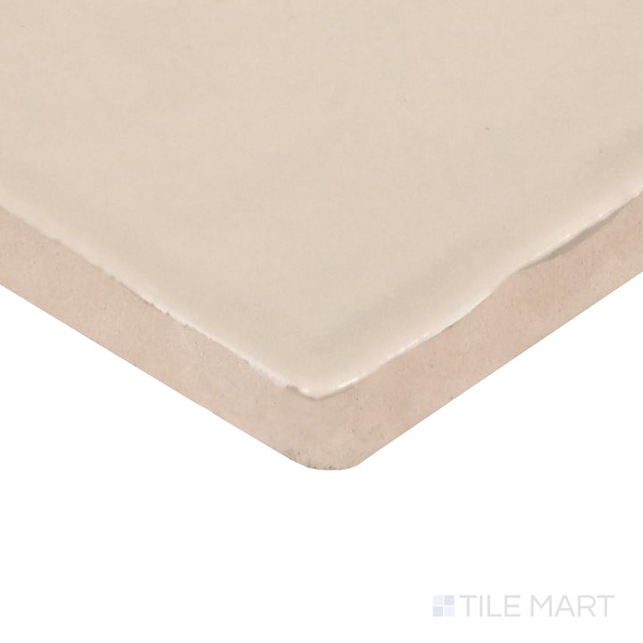 Close-up corner shot of Farrier Palomino 5X5 Satin Glazed Ceramic Tile, featuring warm golden-beige tones with a luxurious satin glaze.