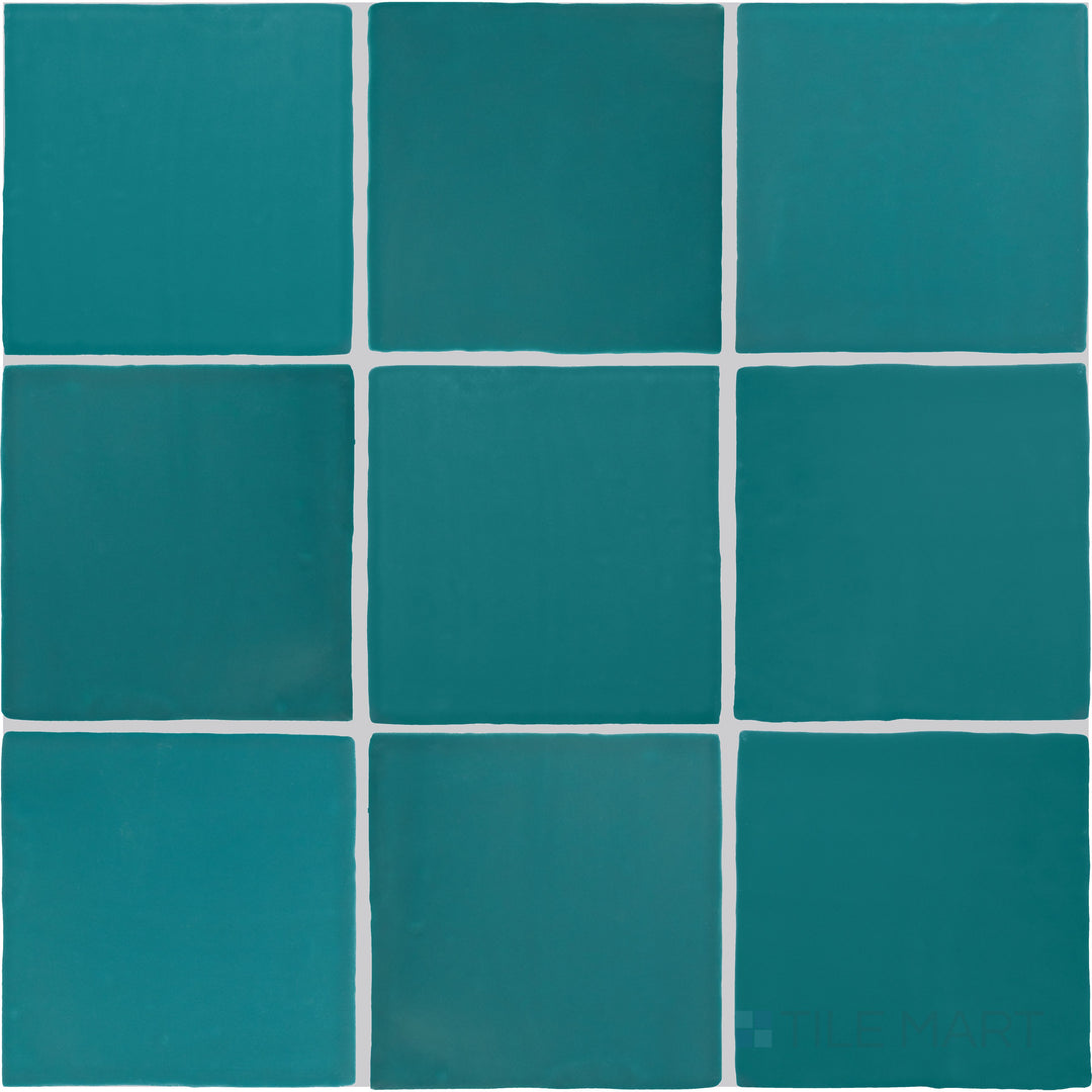 Direct overhead shot of the Farrier Blue Roan 5x5 satin glazed ceramic tile, featuring its rich blue-grey tone and smooth satin surface.