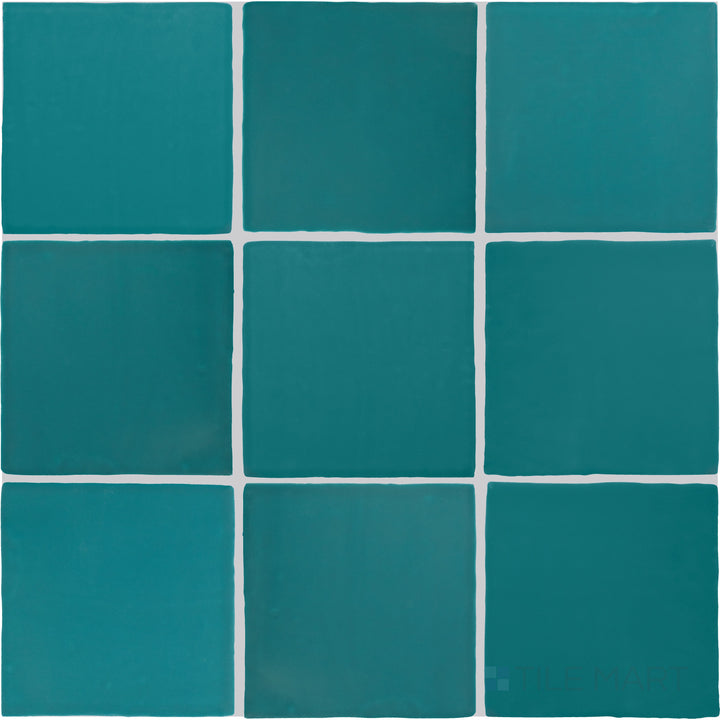 Direct overhead shot of the Farrier Blue Roan 5x5 satin glazed ceramic tile, featuring its rich blue-grey tone and smooth satin surface.