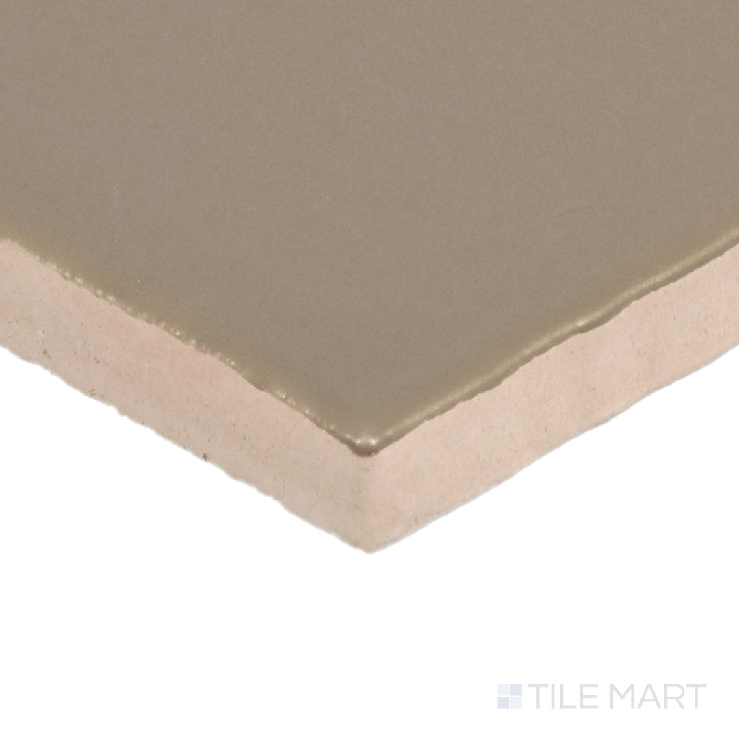 Side perspective of Farrier Grullo 5X5 Satin Glazed Ceramic Tile, capturing its natural taupe hues with a smooth, satin glaze.