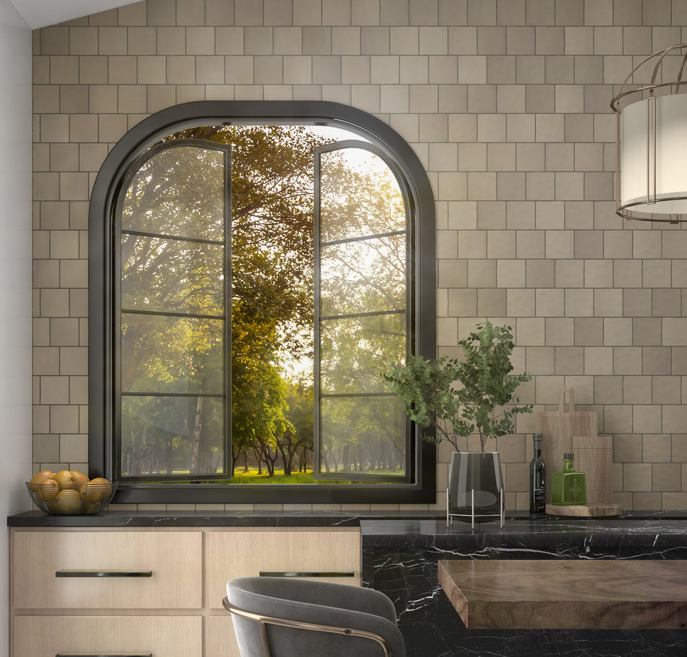 A muted neutral tone with a satin glaze creates a seamless blend of modern and classic elegance.