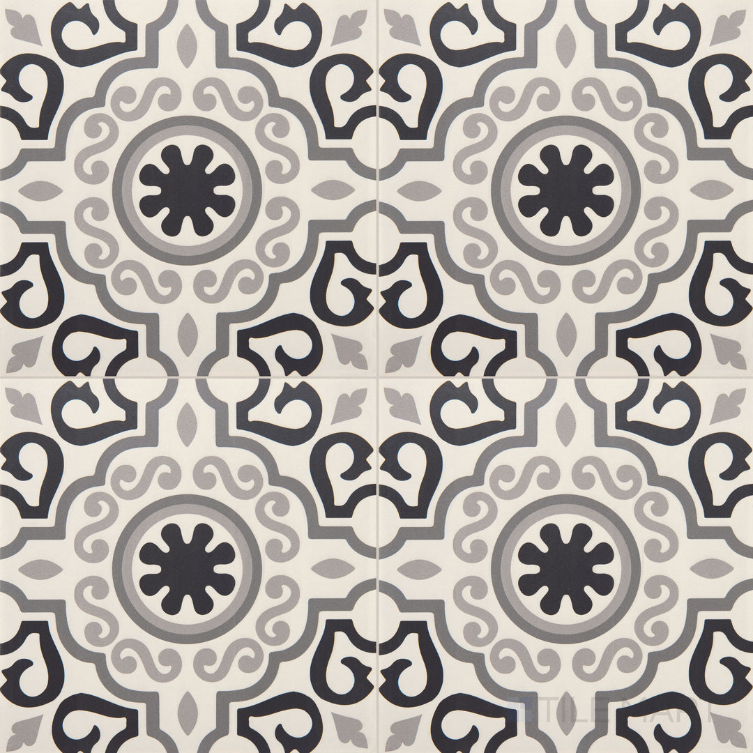 Overhead shot of the Memoir Crystal Black 12x12 matte glazed ceramic tile, featuring its deep black hue and subtle matte finish.