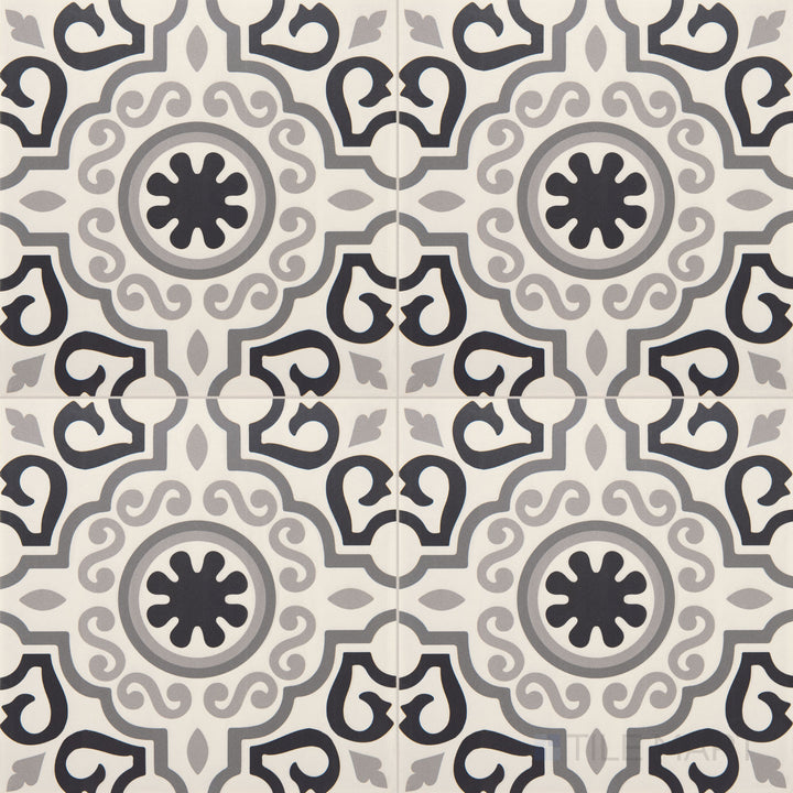 Overhead shot of the Memoir Crystal Black 12x12 matte glazed ceramic tile, featuring its deep black hue and subtle matte finish.