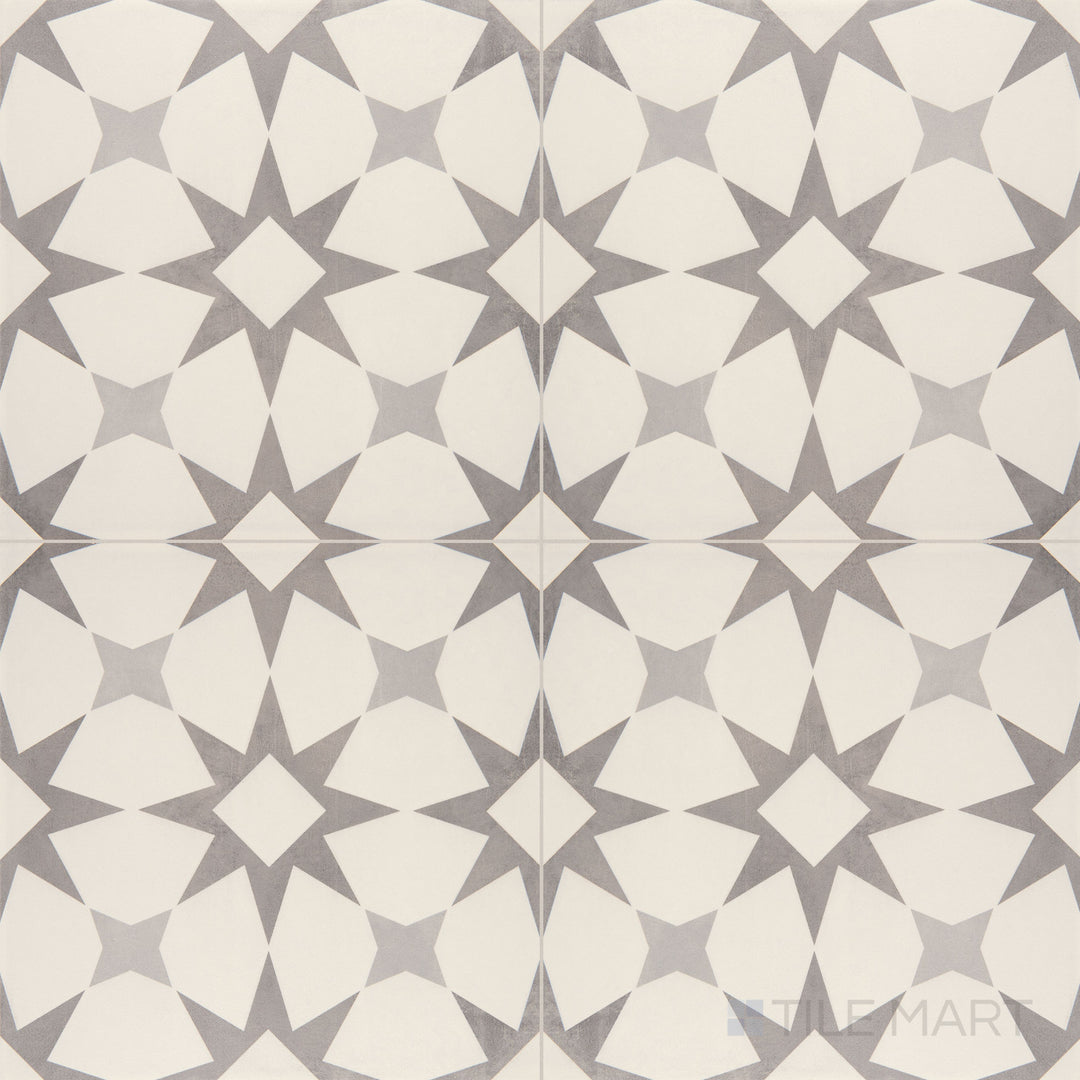 Direct overhead shot of the Memoir Cosmo Grey 12x12 matte glazed ceramic tile, emphasizing its modern grey color and sleek matte surface.