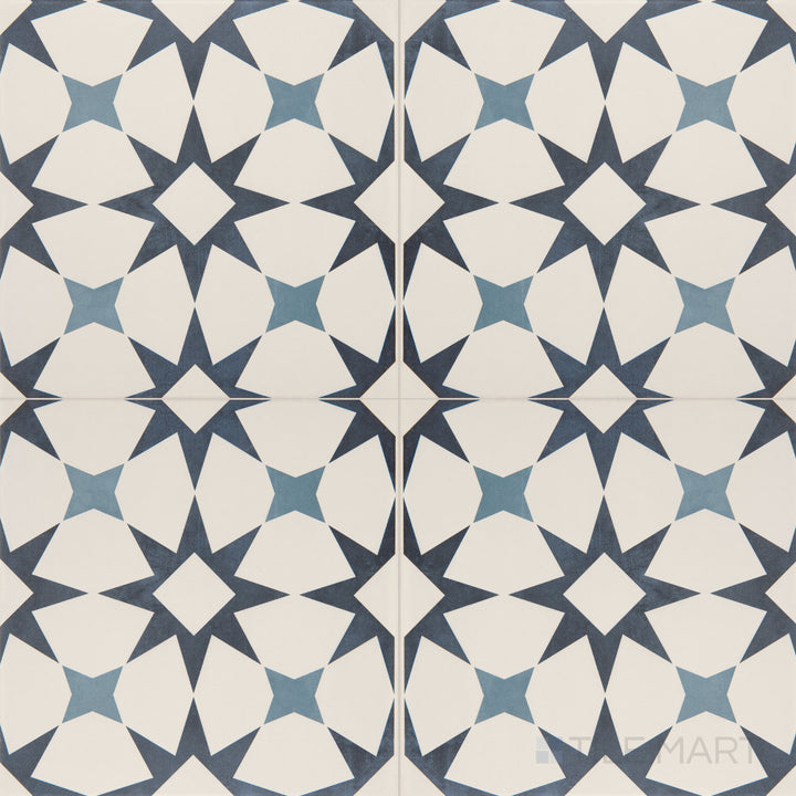 Top-down angle of the Memoir Cosmo Blue 12x12 matte glazed ceramic tile, featuring its rich blue hue and smooth matte glaze.