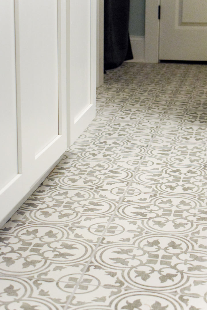 Bringing a soft floral motif to life, the Memoir Petal Grey 12x12 matte glazed ceramic tile offers subtle grey tones and a smooth, understated finish.