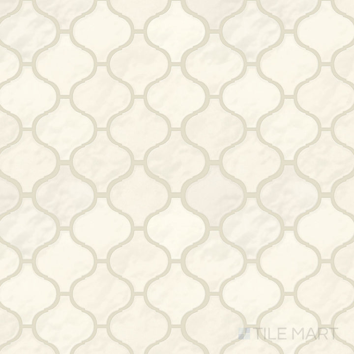 Top-down view of the Mesmerist Spirit Arabesque glossy glazed ceramic mosaic, showcasing its intricate arabesque pattern and reflective glossy finish.