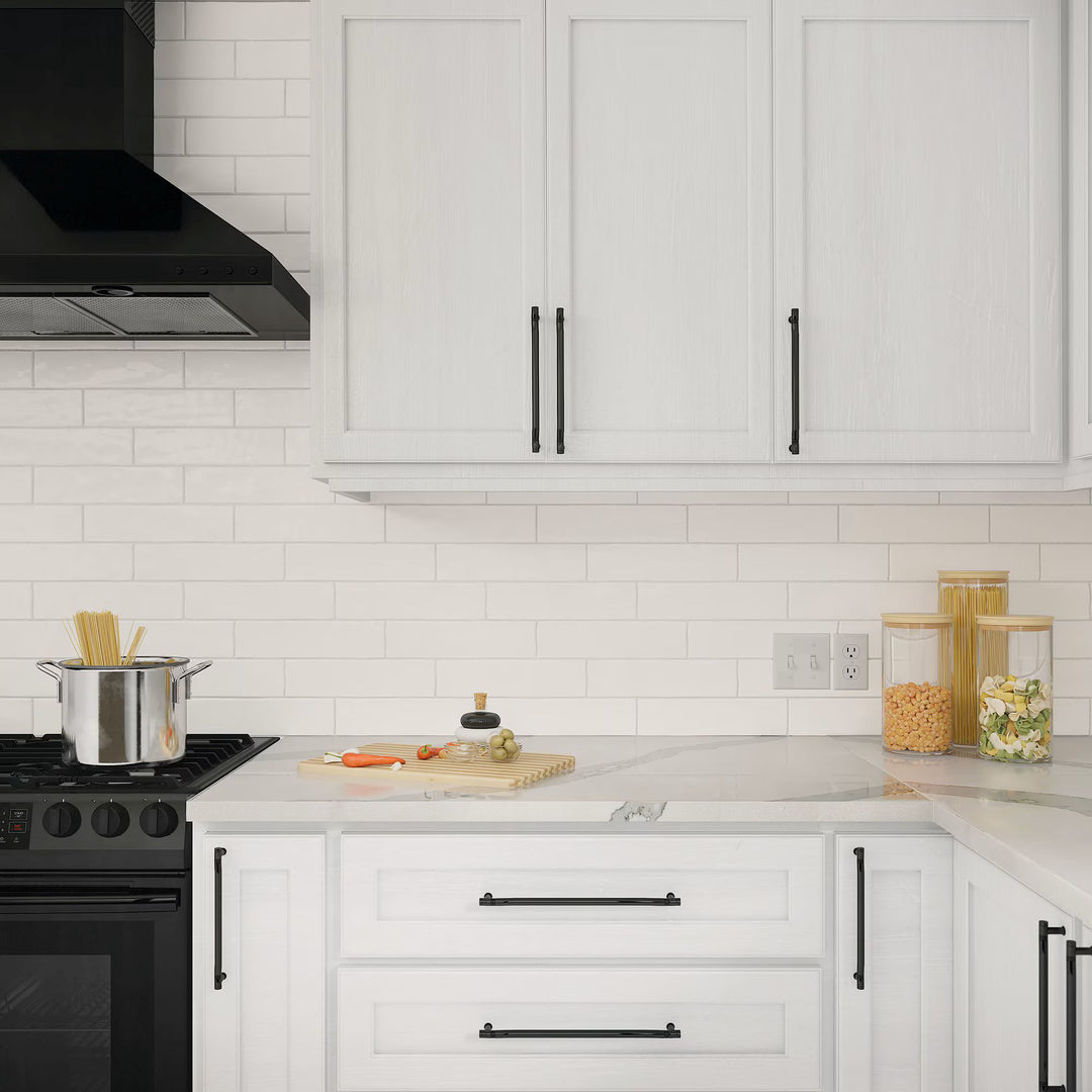 Featured in a room scene, the Mesmerist Spirit 3x12 glossy glazed ceramic tile brings a sleek, elongated look with a reflective surface